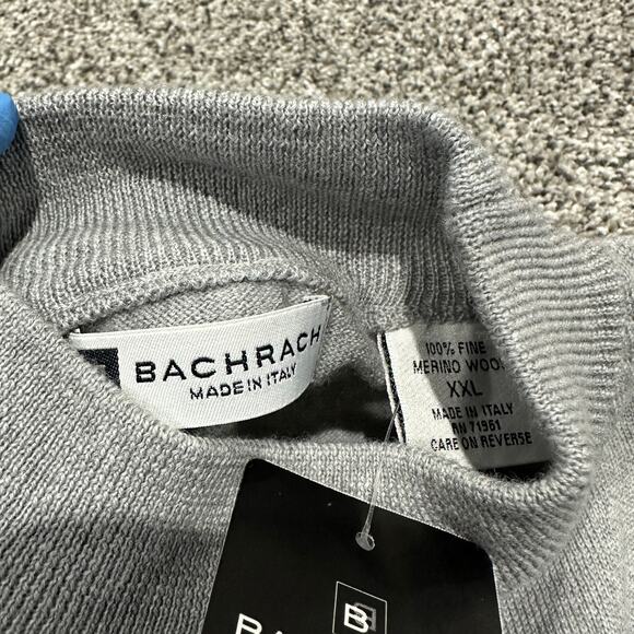 NWT Bachrach 100% Fine Merino Wool Gray Italy Long Sleeve Sweater, Size XXL - Picture 3 of 7